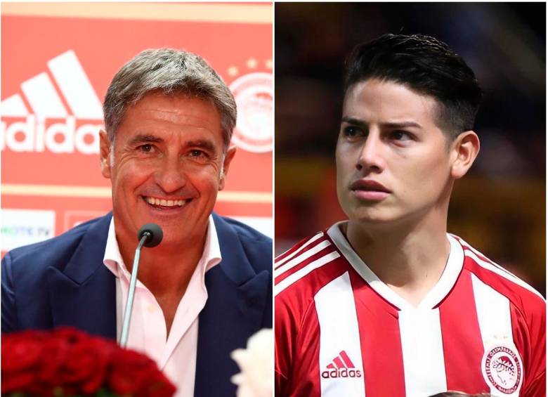“Míchel” se mostró emocionado con su retorno al Olympiacos, y dijo que pese al mal momento que vive el club, aseguró que hay tiempo para revertir la situación. Añadió que con James esperan tener días exitosos. FOTO: TOMADA DE TWITTER OLYMPIACOS
