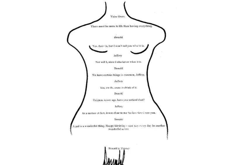 El poema de Trump a Epstein. FOTO: Captura de video y Getty