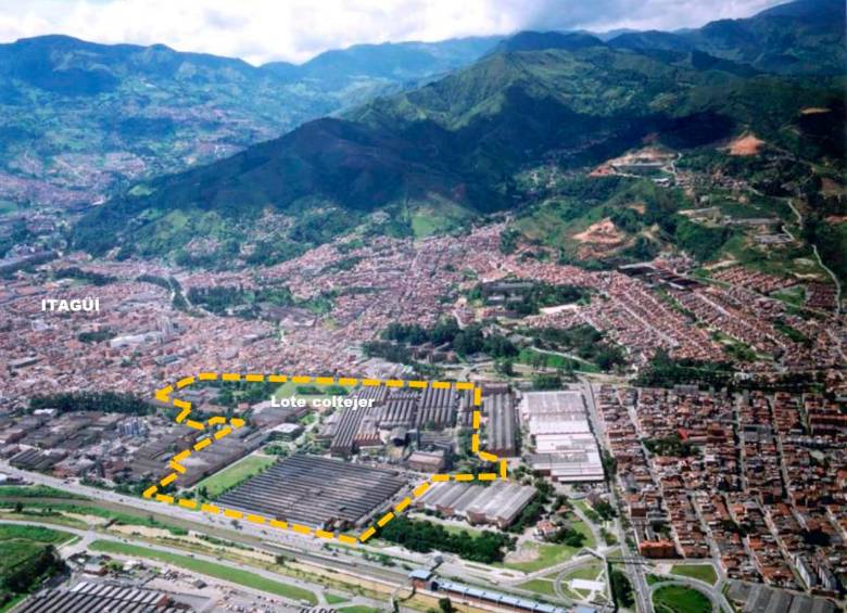 Delimitación de los predios que Coltejer desocupará en Itagüí para trasladar su operación a Rionegro . FOTO cortesía