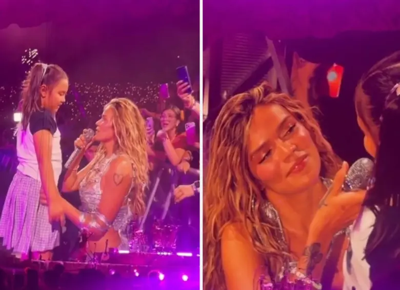 El divertido momento entre la cantante Karol G y una niña en su gira musical Viajando por el Mundo TropiTour. FOTOS: Capturas de video 