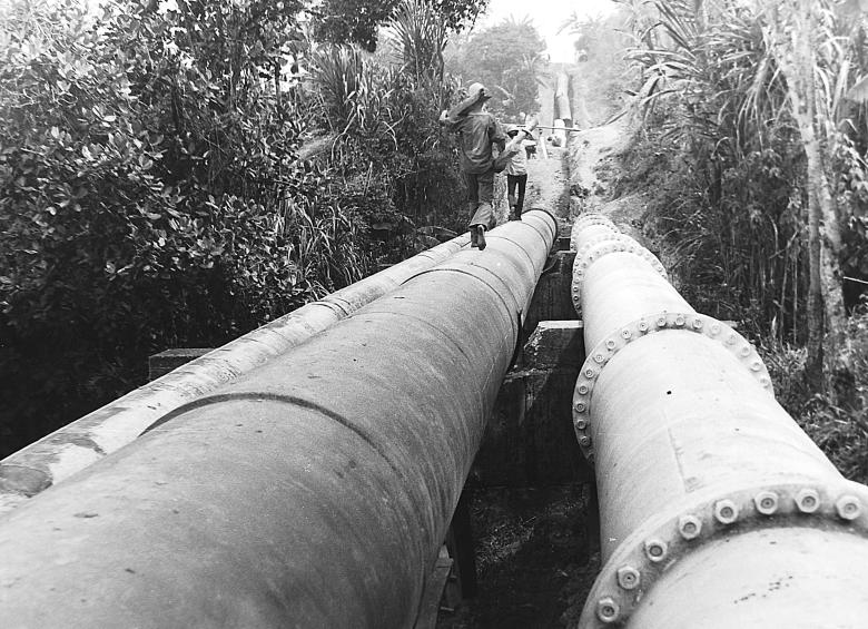 Obras de la planta de potabilización La Ayurá, puesta en funcionamiento en 1968. FOTO: Cortesía EPM