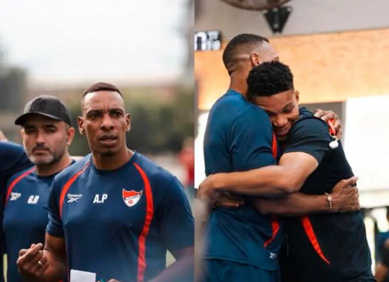 Amaranto Perea llegó para empezar su proceso con el DIM y, como lo muestra la imagen, tuvo un encuentro emotivo con jugadores como Frank Fabra. FOTO @DIM_Oficial