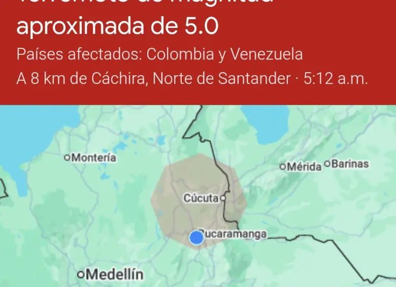Una habitante de Cáchira, Norte de Santander, recibió la alerta sísmica de Google.