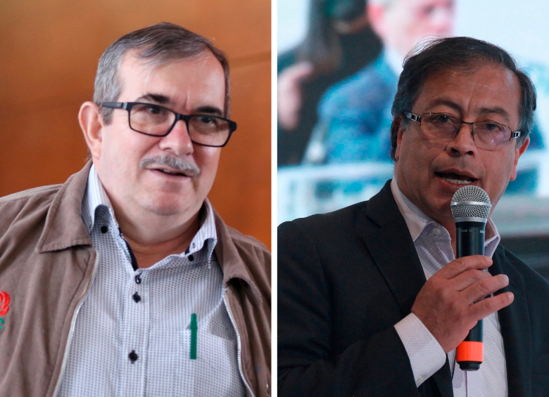 El líder del partido político Rodrigo Londoño y el candidato presidencial Gustavo Petro. FOTO: COLPRENSA