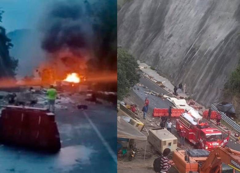 El vehículo transportaba pollo. Al parecer, el conductor perdió el control. FOTO: Tomada de Twitter @reporteroslínea