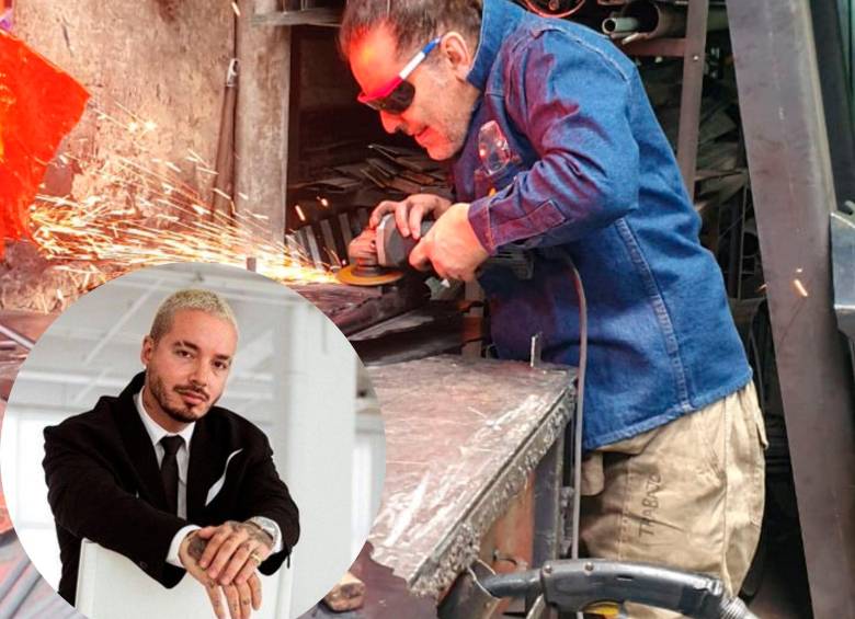 Imagen del escultor Jhon Fitzgerald trabajando en la escultura en honor a J Balvin. FOTO Cortesía
