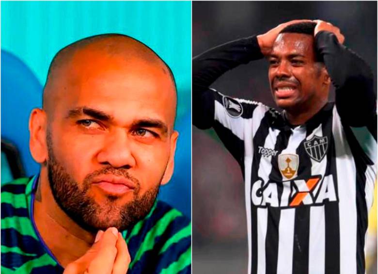 El lateral derecho brasileño Dani Alves fue dejado en libertad bajo fianza por un tribunal de Barcelona. Paga 4 años y medio de prisión por violación en España. Robinho, por su parte, espera que a justicia brasileña decida si debe pagar 9 años de prisión por un hecho ocurrido en 2013 en Italia. FOTOS: GETTY Y AFP 