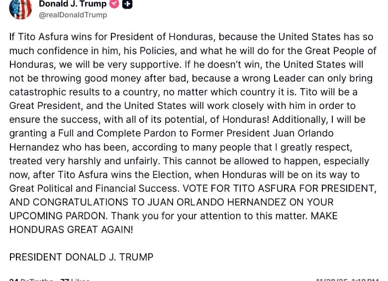 Honduras vota para elegir presidente en medio de tensión y presión de Trump por apoyar a Asfura