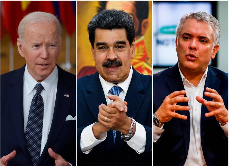 Los presidentes Joe Biden, de Estados Unidos, y Nicolás Maduro, de Venezuela, no han dialogado directamente. El mandatario colombiano, Iván Duque, pidió mantener el cerco diplomático. FOTO julio herrera y Getty