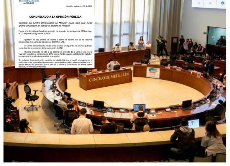 El debate en el Concejo de Medellín fue acalorado y terminó por hundir la venta de las acciones. FOTO: CORTESÍA