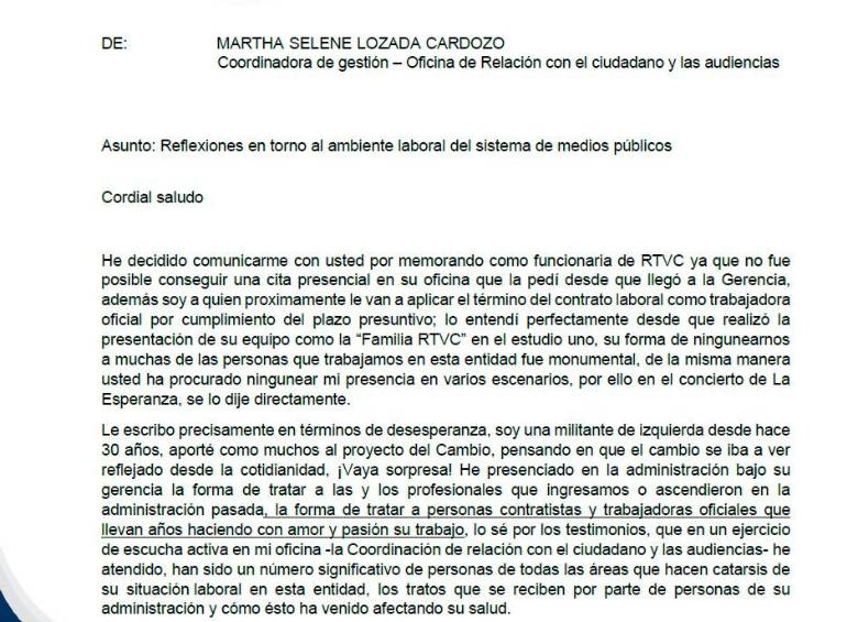 Carta de la coordinadora de Gestión y de Relación con el Ciudadano y las Audiencias, Martha Lozada.