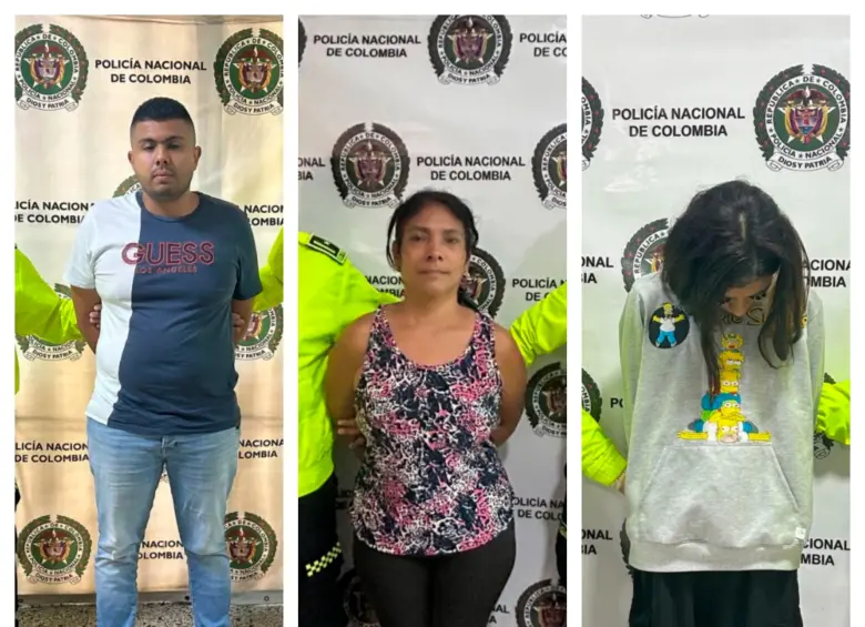 Tres de los imputados al momento de la captura en operativos realizados en Medellín. FOTO: Cortesía Fiscalía