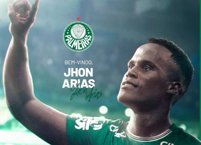 Jhon Arias, de 28 años, llega a Palmeiras, séptimo club que representa tras Llaneros, Patriotas, América, Santa Fe, Fluminense y Wolverhampton. FOTO CAPTURA X-PALMEIRAS