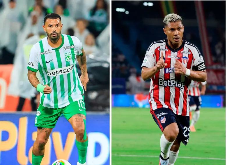 Edwin Cardona puede ganarle una segunda final a Junior tras haberlo vencido en 2014. Por su parte, Teófilo Gutiérrez quiere ganar su séptimo título con el equipo tiburón. FOTO Camilo Suárez y Colprensa