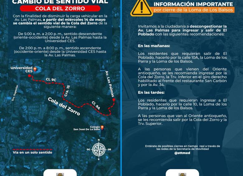 Información sobre el cierre de la Avenida Los Balsos