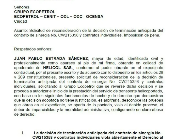 Asunto: Solicitud de reconsideración de la decisión de terminación anticipada del contrato.