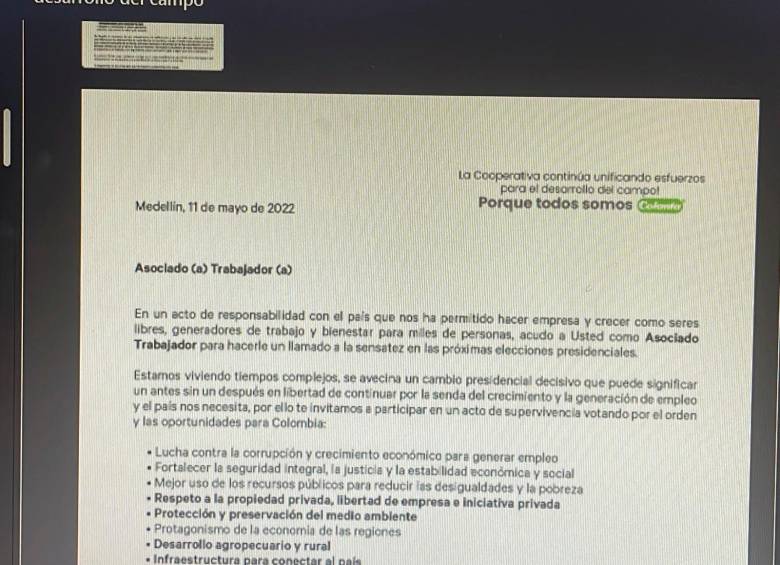 Este es el correo recibido por los trabajadores. FOTO: SUMINISTRADA