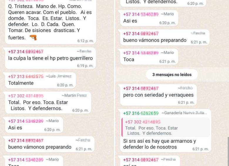 Chats de grupos de ganaderos de Córdoba organizados por Fedegán. Foto: El País de España.