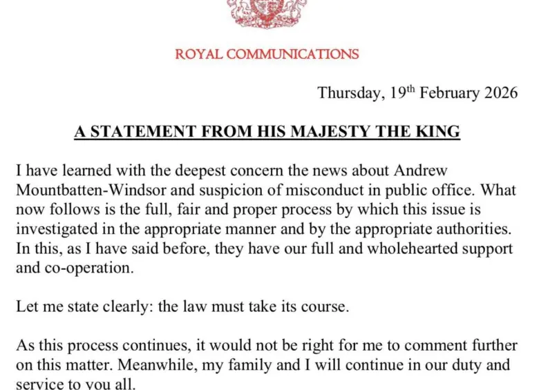 Comunicado de la Casa Real Británica.