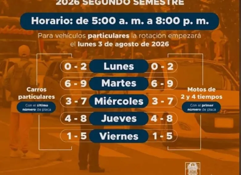 Esta es la imagen falsa que está circulando en redes sociales sobre la nueva rotación de pico y placa para el segundo semestre de este año en Medellín. Imagen tomada de redes sociales.