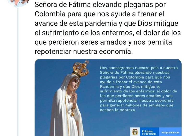 Este es el tweet publicado por la vicepresidenta Marta Lucía Ramírez el 14 de mayo de 2020, y que posteriormente fue eliminado.