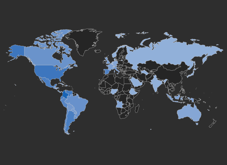 Países en los que se ha mencionado a la cuenta @RNacional_News en el mundo, según la herramienta You Scan.