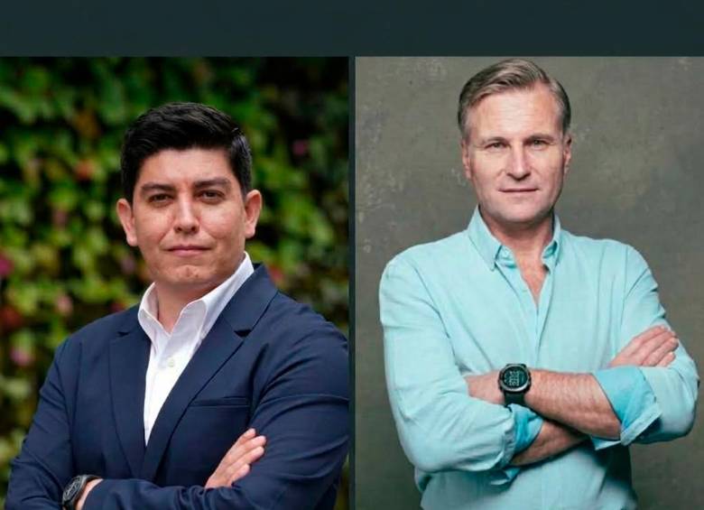 Andrés Morales, director general de OXXO Colombia (izq.), y Andrés Albán, cofundador y CEO de Puntored (der.), lideran la alianza que ya conecta 650 tiendas. FOTO cortesía