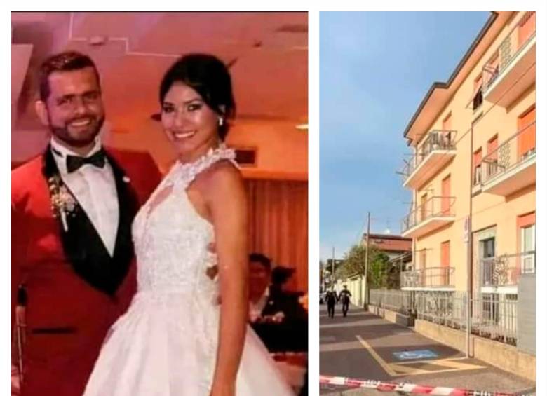Laura Anaya y su esposo Sami Habib Quizena García viajaron a Italia hace cuatro meses para buscar un mejor futuro. En la segunda foto, el edificio donde Sami Habib atacó a su esposa y luego se suicidó. FOTO cortesía 