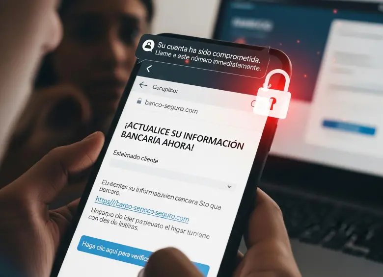 Aunque las cifras generales de delitos informáticos en Colombia muestran una alentadora disminución en 2025, una modalidad de estafa sigue siendo el dolor de cabeza para miles de ciudadanos: el phishing. FOTO: Made with Google AI