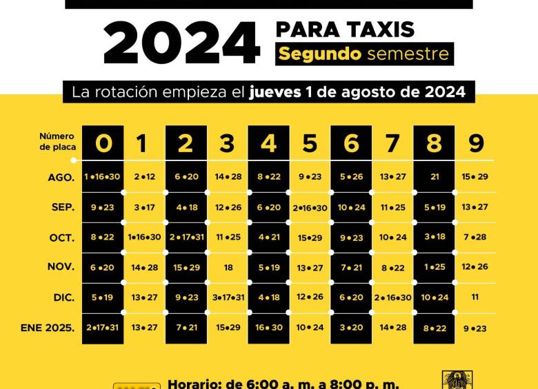 Este es el pico y placa para los taxis en Medellín durante ...