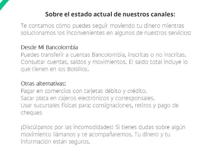 Actualización del reporte de Bancolombia.
