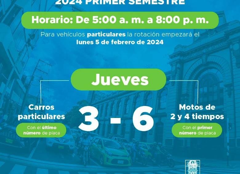 ¡Esté pilas! Este jueves le toca al 3-6 el pico y placa en Medellín