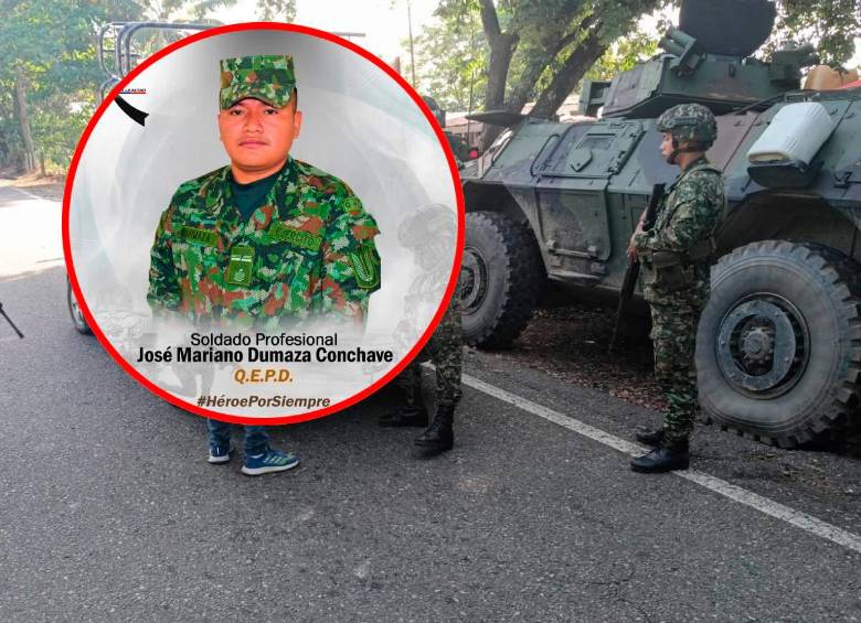 El soldado profesional José Mariano Dumaza Conchave murió tras un ataque con drones explosivos atribuido al ELN en el municipio de El Tarra, en la región del Catatumbo. FOTO CORTESÍA