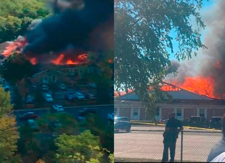 Así fue el incendio en la iglesia atacada, en Michigan, Estados Unidos. FOTOS TOMADAS DE X (@ElMundoInforma1)