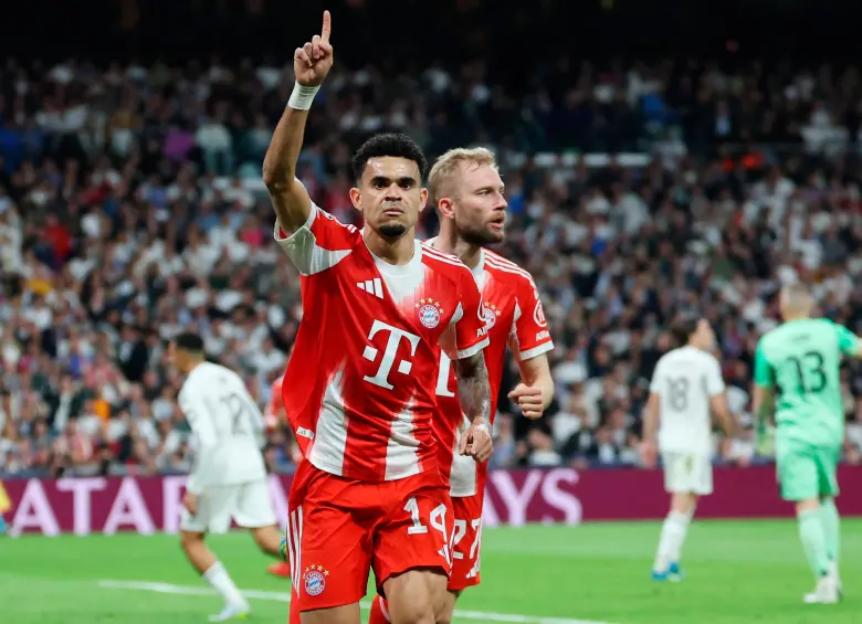 Luis Díaz y su festejo tras el gol que le marcó al Real Madrid en la Champions. FOTO @FCBayern
