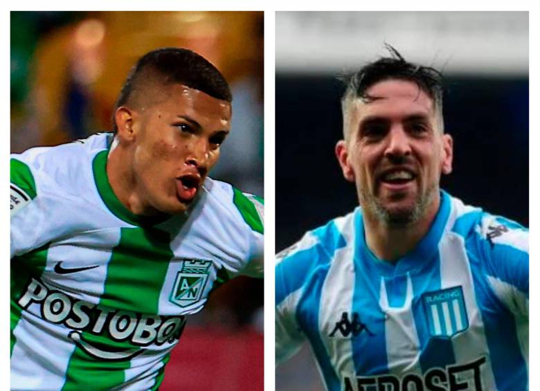 En la imagen, Nelson Deossa, de Nacional, y Gabriel Hauche, de Racing. FOTOS MANUEL SALDARRIAGA Y AFP