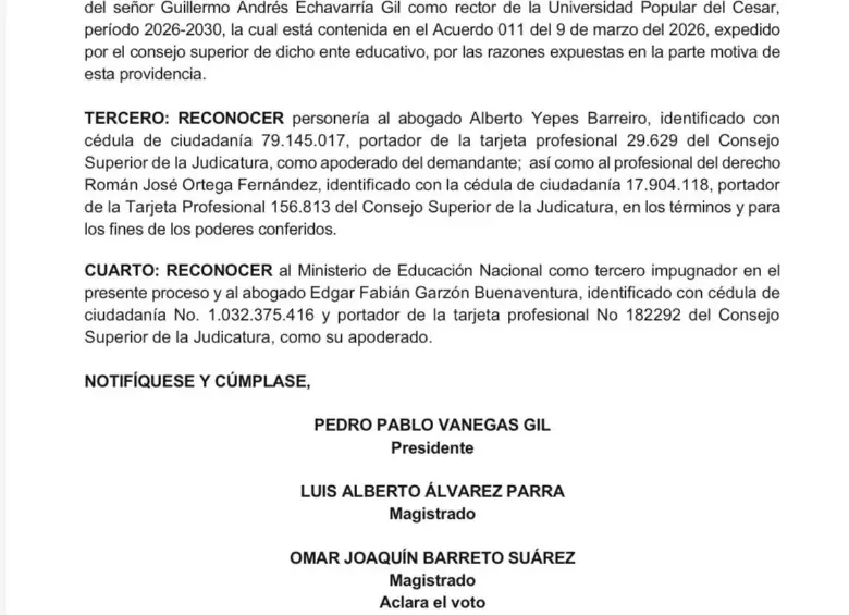 Suspenden nombramiento del rector de U. Popular del Cesar, ficha de Juliana Guerrero