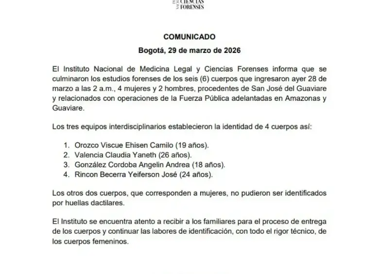 Comunicado de Medicina Legal.