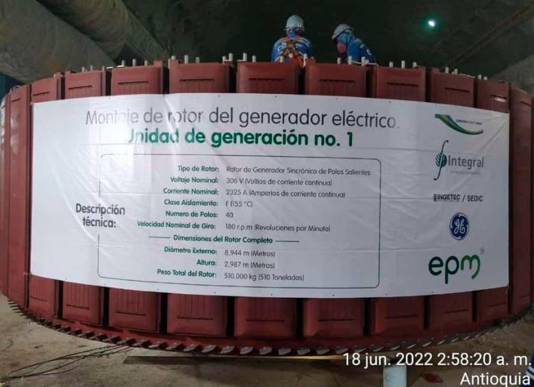 La llegada del rotor a Hidroituango se produjo durante la jornada de este sábado. FOTO: ARCHIVO PARTICULAR