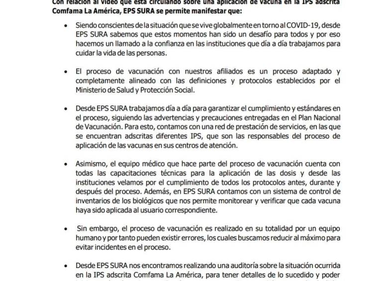 Denuncian presunta irregularidad en vacunación de una mujer en Medellín