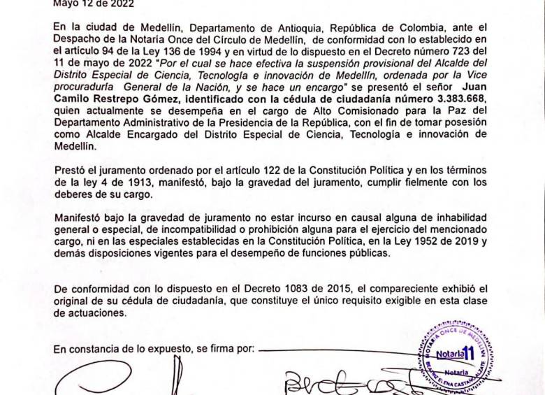Juan Camilo Restrepo ya se posesionó como alcalde encargado de Medellín