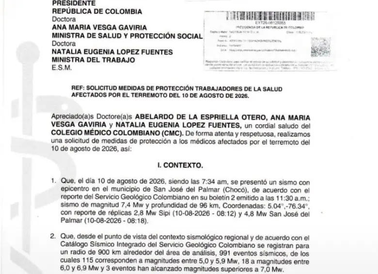 Comunicado del Colegio Médico Colombiano. 