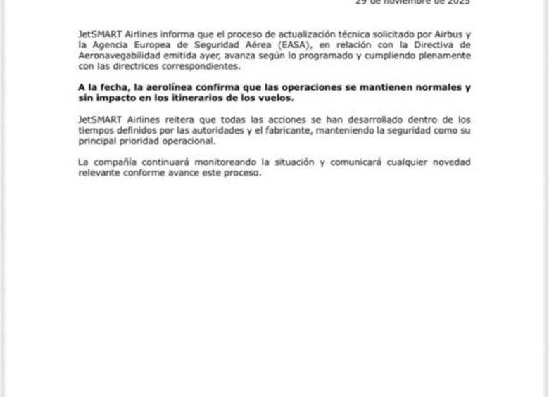 Comunicado oficial de Jetsmart.