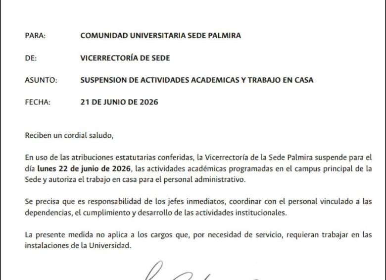 Comunicado de la Universidad Nacional de Colombia.