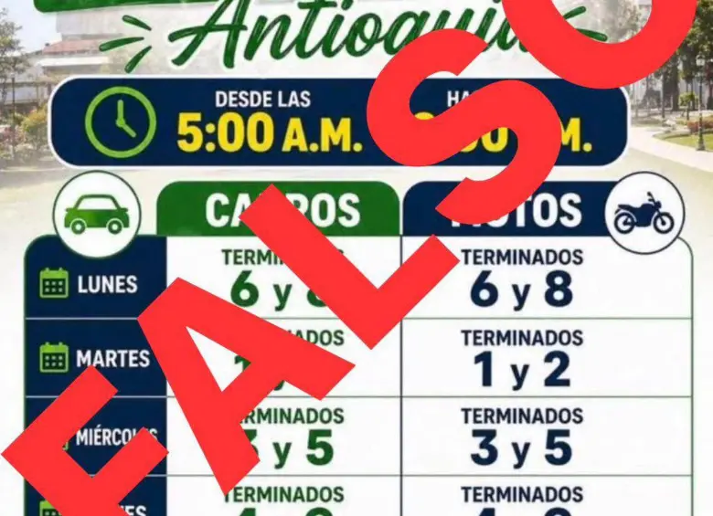 La imagen falsa que está circulando en redes sociales. FOTO Alcaldía de Rionegro.