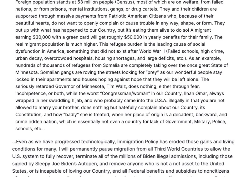 Trump prometió suspender “permanentemente” la migración desde países del “tercer mundo” y revisará millones de visados