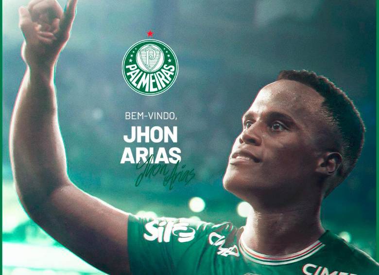 La imagen con la que Palmeiras presentó a Jhon Arias como su nuevo jugador. FOTO @Palmeiras
