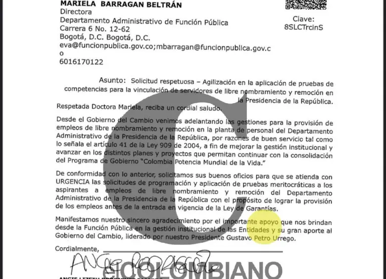 Carta de Angie Rodríguez a Función Pública.