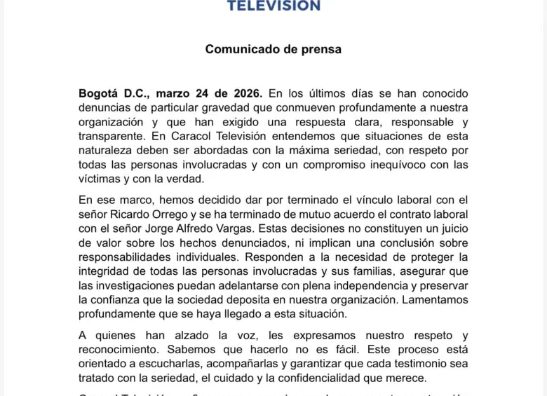 Comunicado Oficial de Caracol Televisión.