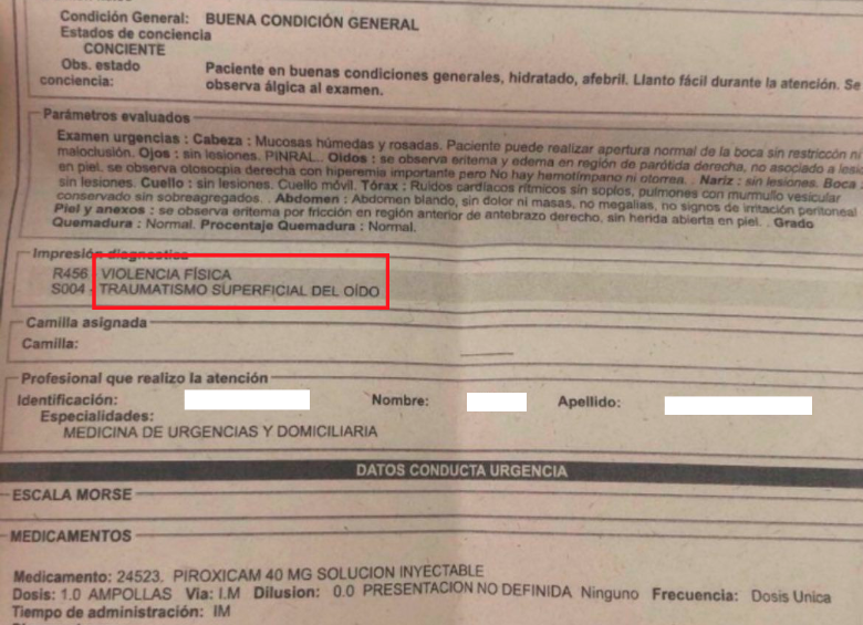 Este fue el documento médico conocido en la tarde de este domingo. Cortesía